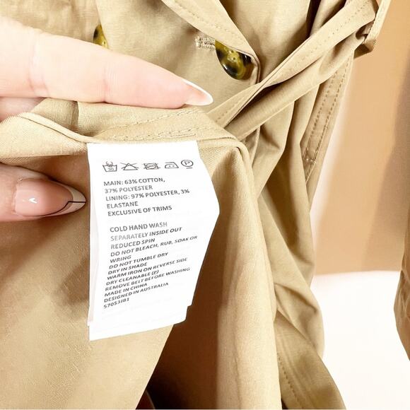 NWT‎ Bardot The Classic Belted Trench Coat 10 Tan - Picture 7 of 8